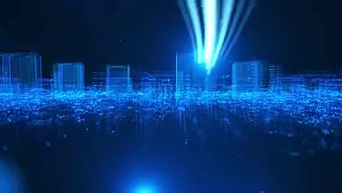 蓝色震撼大气粒子光线城市穿梭片头AE模板视频的预览图
